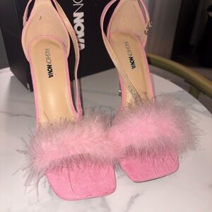 Fashion Nova Pink Feathered Heels